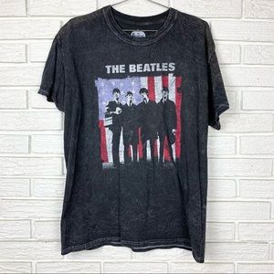 The Beatles Graphic Band Tee with American Flag Size Large Black Gray Acid Wash